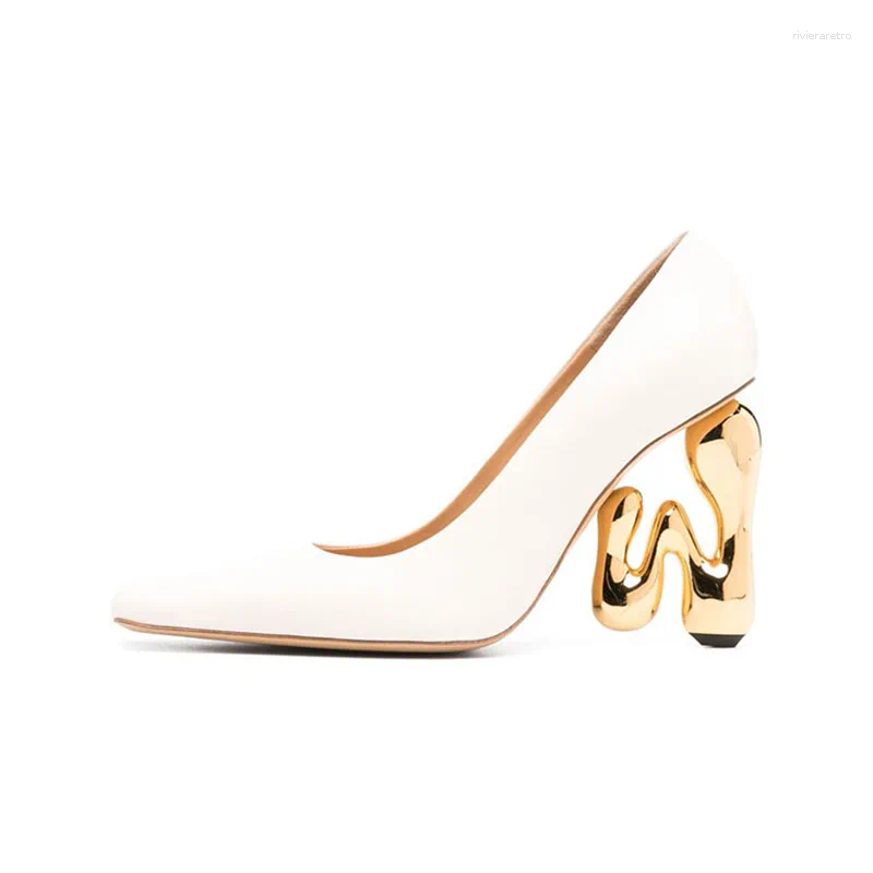Dress Shoes Arden Furtado 2024 Women's White Square Toe Metal Alien Heel Asahi Super High Mixed Colors Pumps Large Size 43