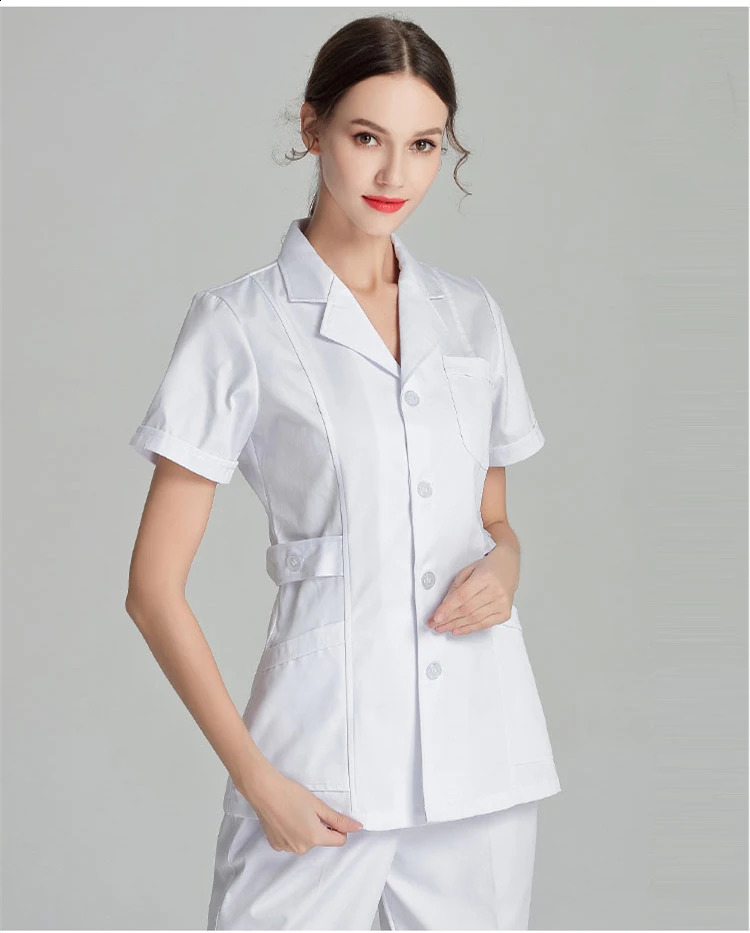 White Short Scrubs Top Nurse Uniforms Set Lab Coat Doctor Uniform Women Clothing Pink Beauty Salon Long Sleeve clothes 240722