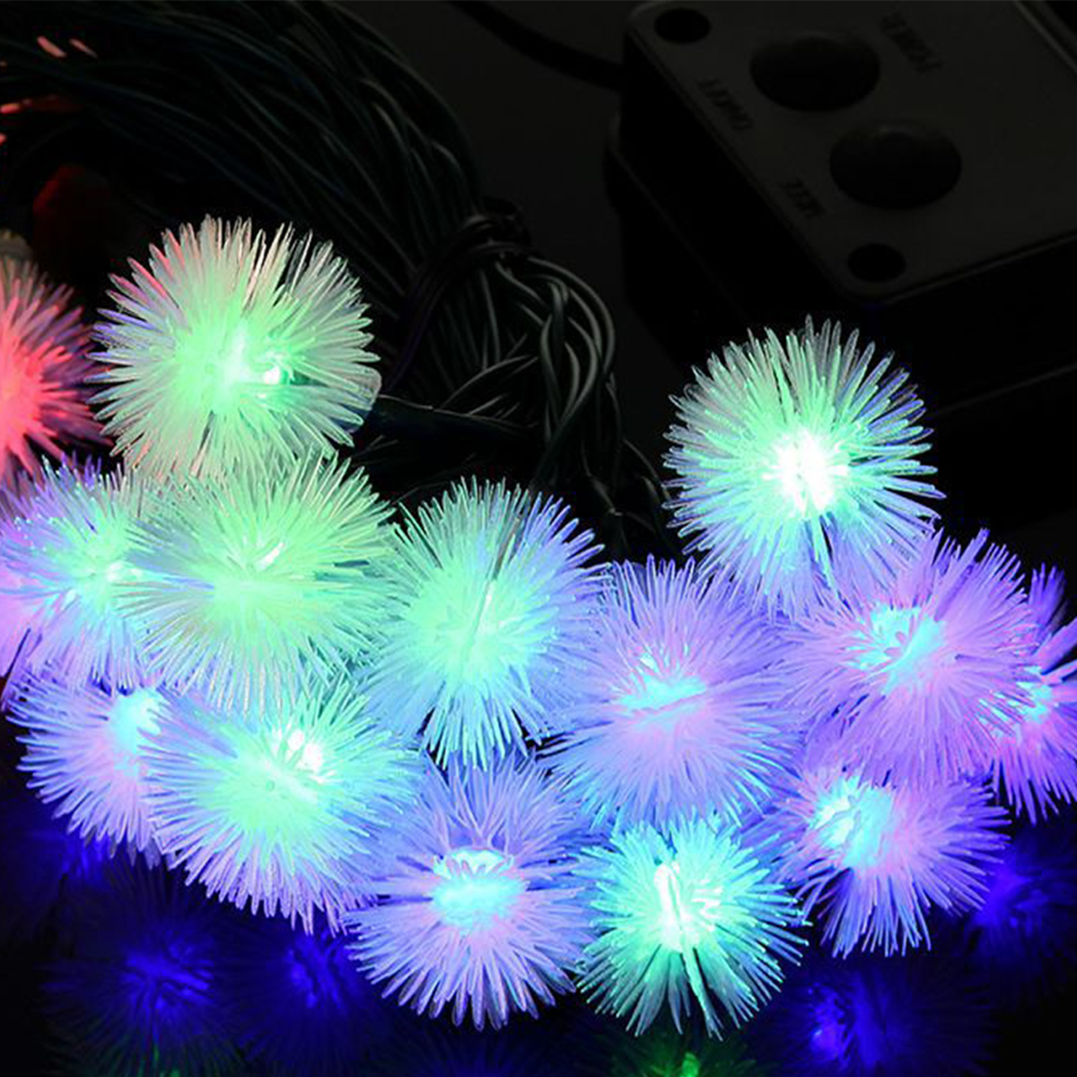 led solar fur ball light string holiday decoration indoor and outdoor balcony arrangement light string