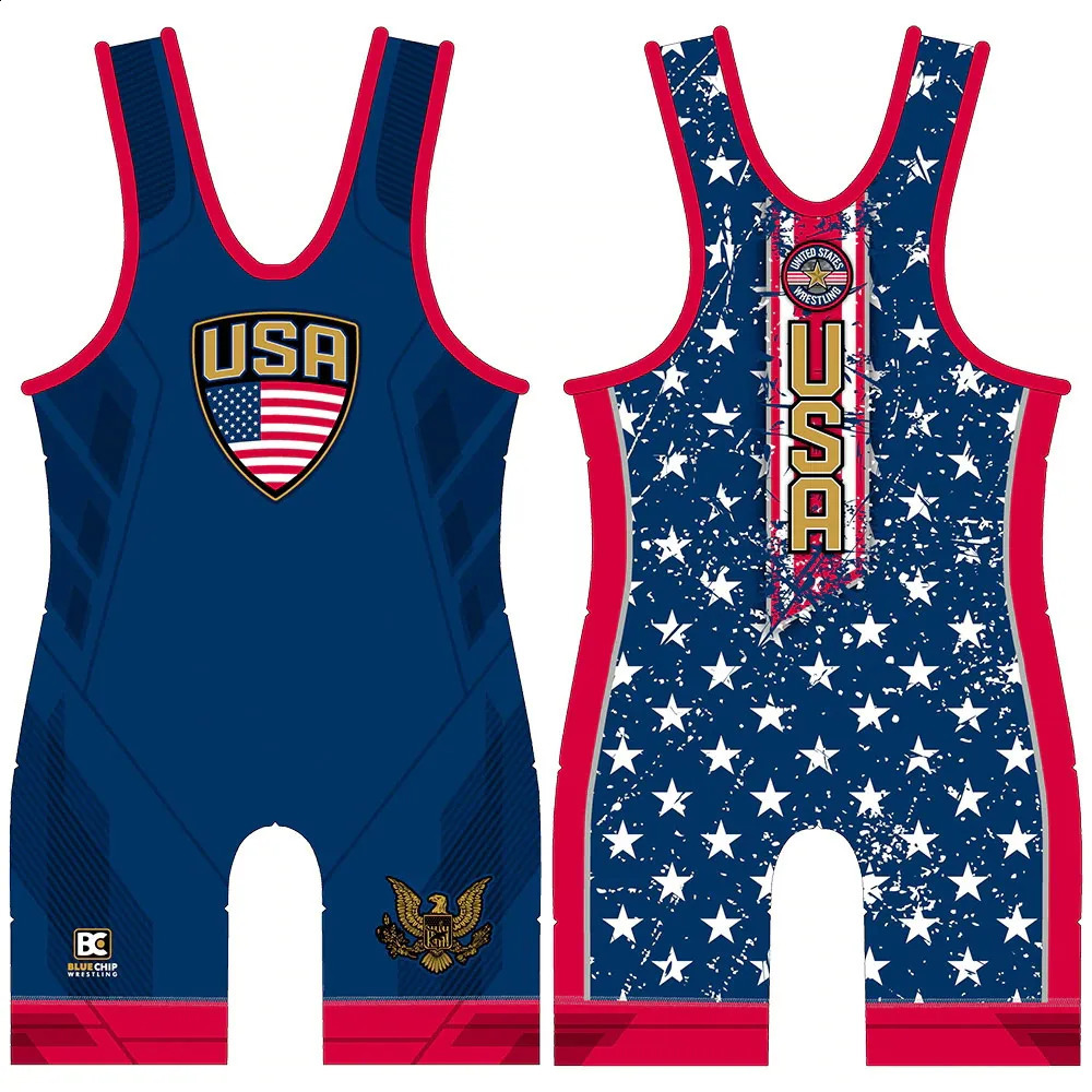 Usa Professional Coverall Training Competition Freestyle Wrestling Suits High Elastic Mens Gymnastics Wrestling Outfit 240718
