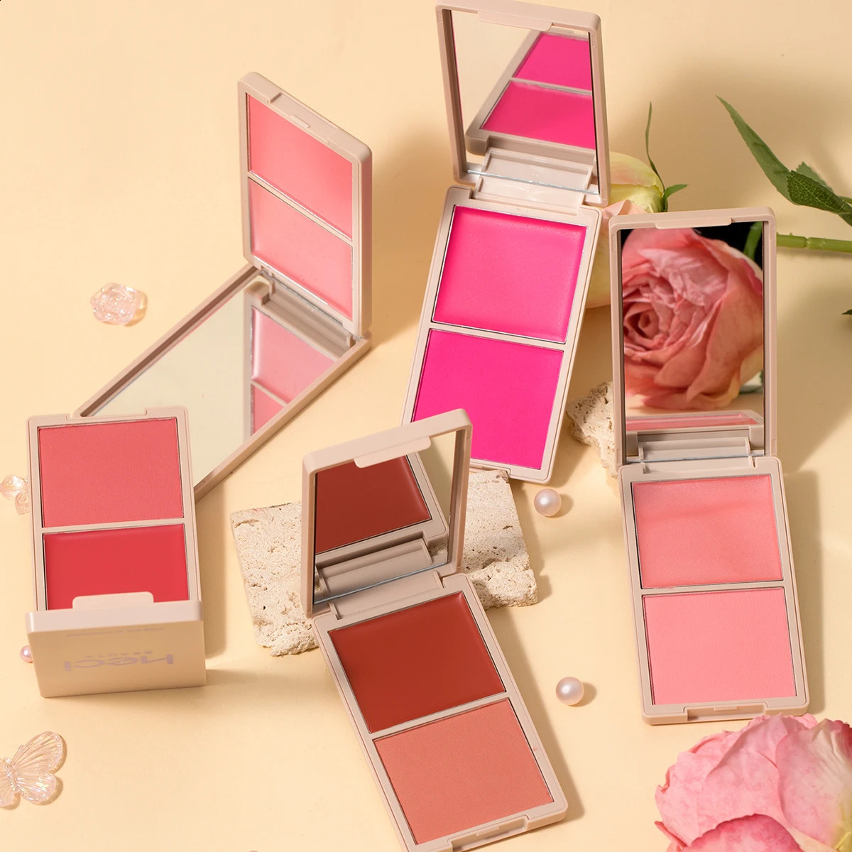 Creme Powder Blush Duo Long Wearing Matte Dewy Finish High Pigment Pink Candy Peach Blush Palette Vibrant Orange Red Blush 240723
