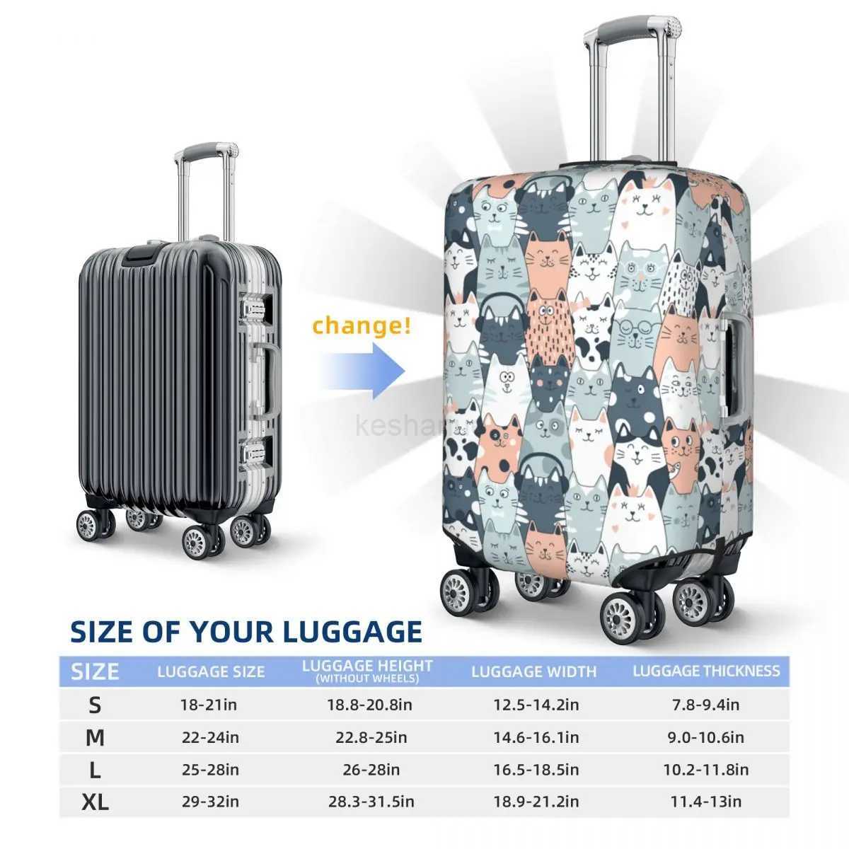 Custom Cute Kitten Cat Doodle Luggage Cover Protector Cute Travel Suitcase Protective Cover for 18-32 InchXJ240723