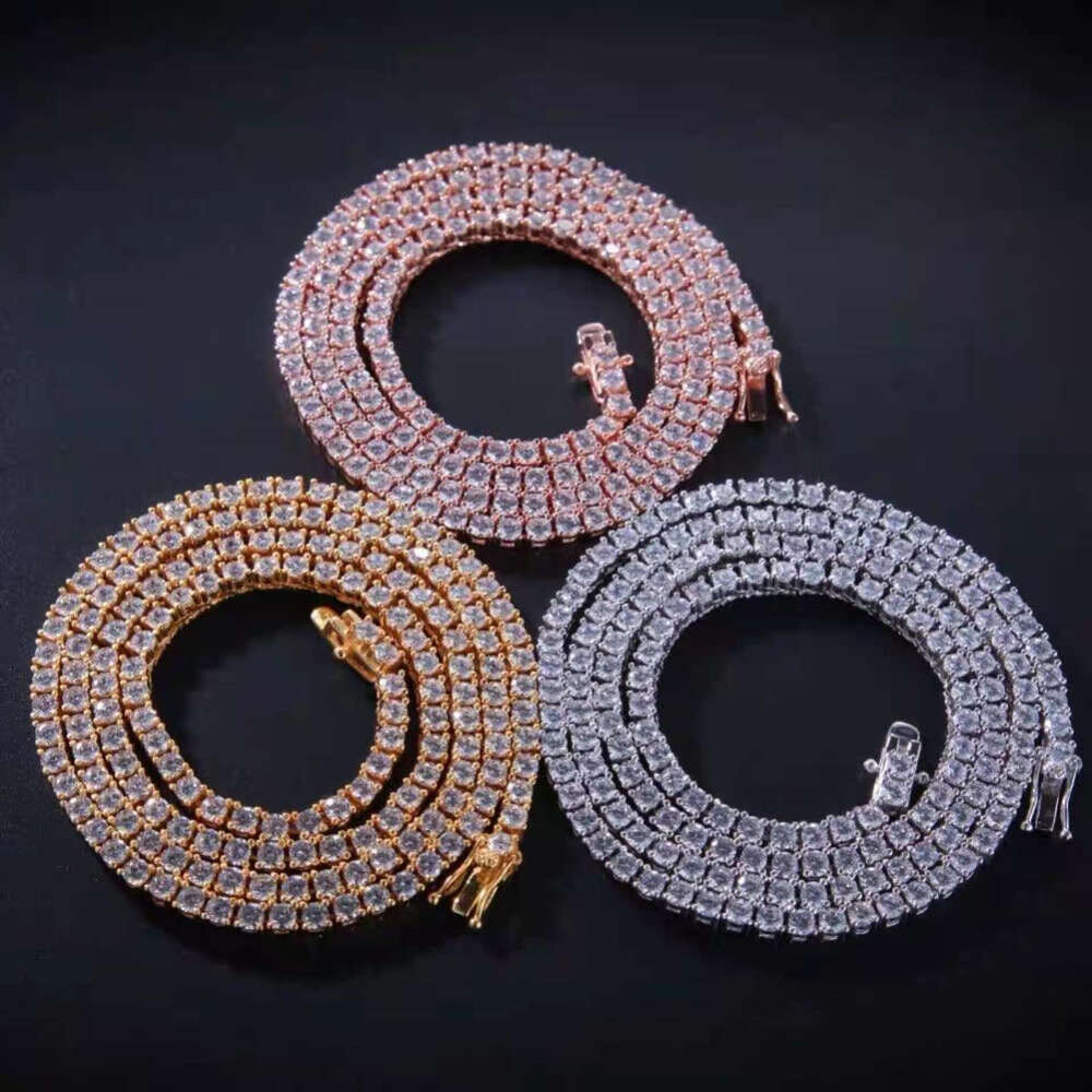 3-5Mm Round Brilliant Cut Mosanite Chain White Gold Plated Sterling Sier VVS Moissanite Tennis Link Necklace