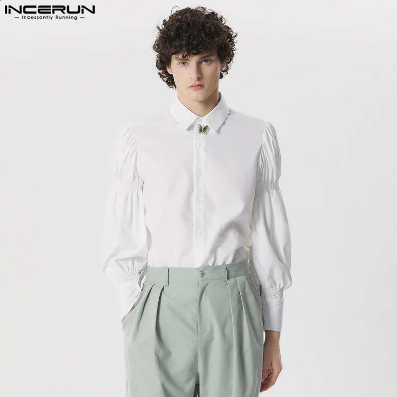 INCERUN Tops 2024 American Style Men Solid Puff Sleeve Shape Blouse Fashion Party Shows Male Loose Long-sleeved Shirts S-5XL 240723