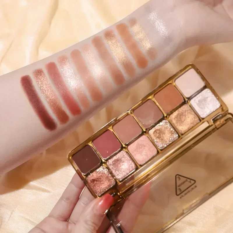12 color super shiny cement eye shadow palette matte pearl shiny eye shadow cold tea brown eye shadow female beauty cosmeticsW240730