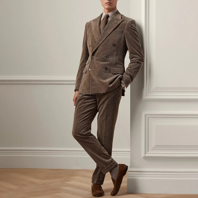 Cotton Corduroy Mens Pants SpringSummer Product British Fashion Elegant Style Brown Custom 240905