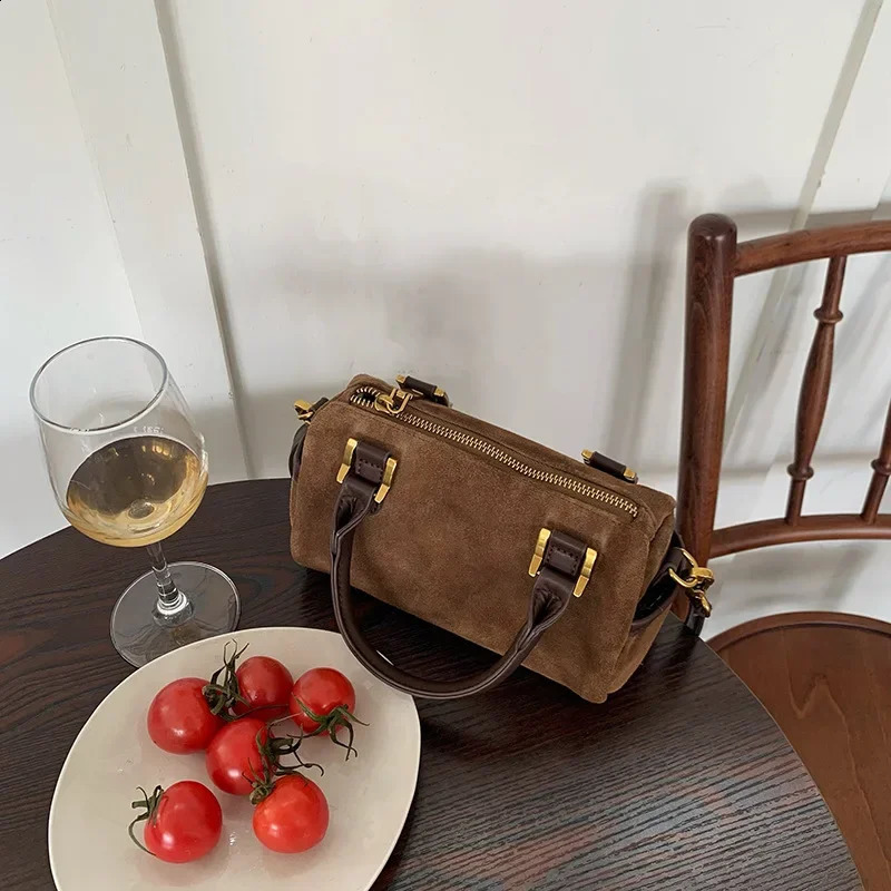Miyagawa Korean Autumn/Winter Vintage Suede Versatile One Shoulder Crossbody Pillow Boston Handheld Womens Bag 240730