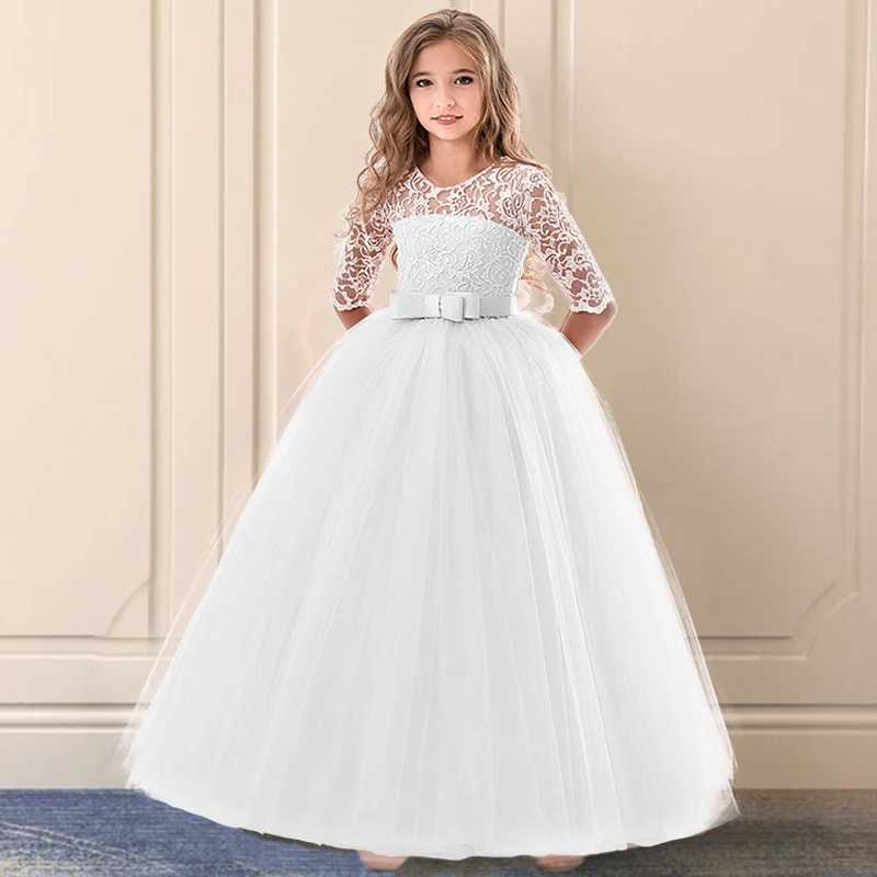 Girl's Dresses Teenager Wedding Party Dresses for Girls Lace Elegant Kids Birthday Pageant Long Dress Childrens Ceremony Junior Formal Dress Y250