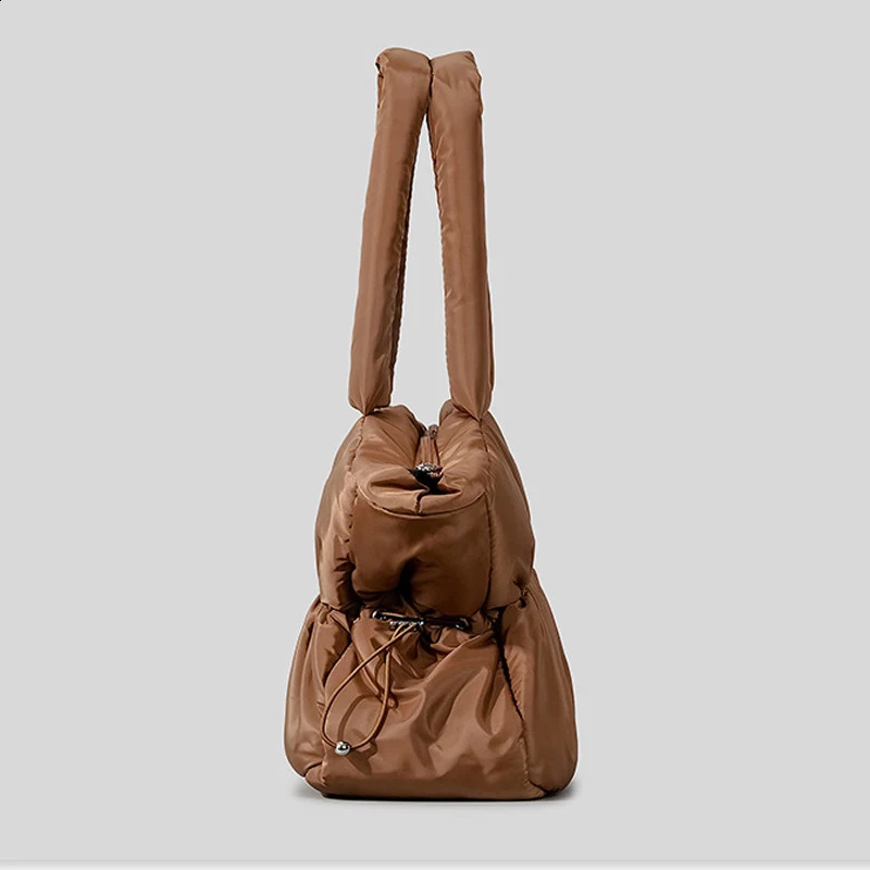 Pleated Nylon Puffer Bags For Women Handbag And Purses 2024 Fashion Large Capacity Drawstring Soft Shoulder 240723