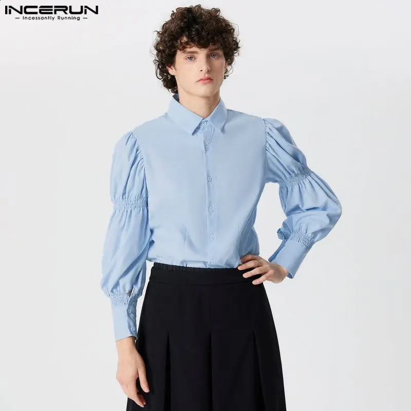 INCERUN Tops 2024 American Style Men Solid Puff Sleeve Shape Blouse Fashion Party Shows Male Loose Long-sleeved Shirts S-5XL 240723