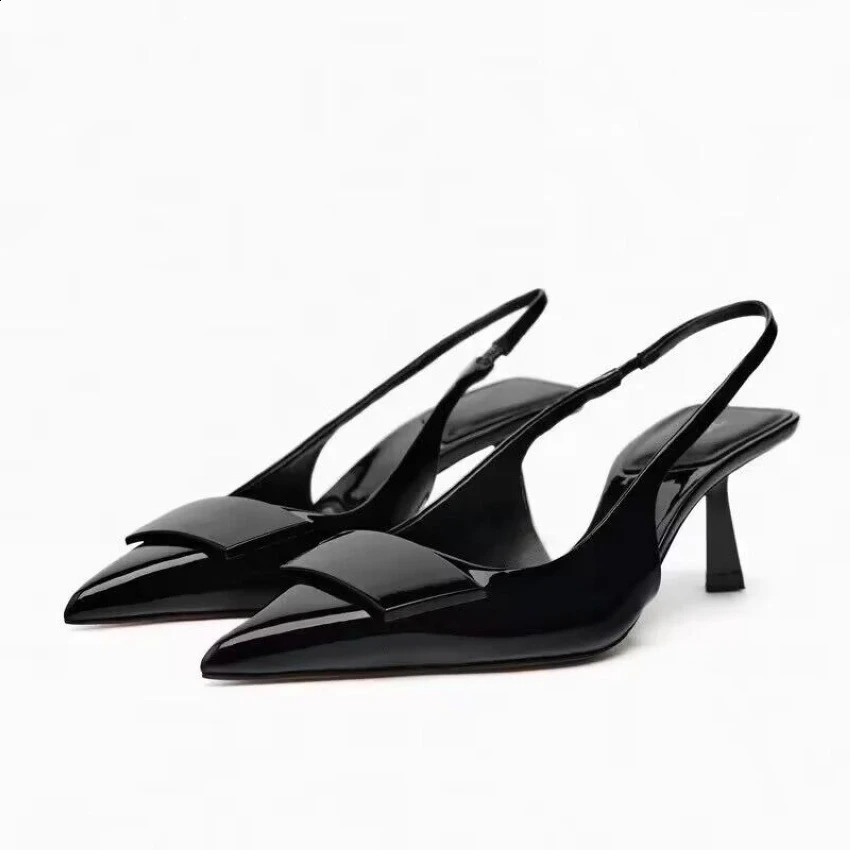 Womens Leather Slippers High Heels Shoes Party Pumps Woman Summer Sandals Women High Heel Slingback Sandal Shoe 240708