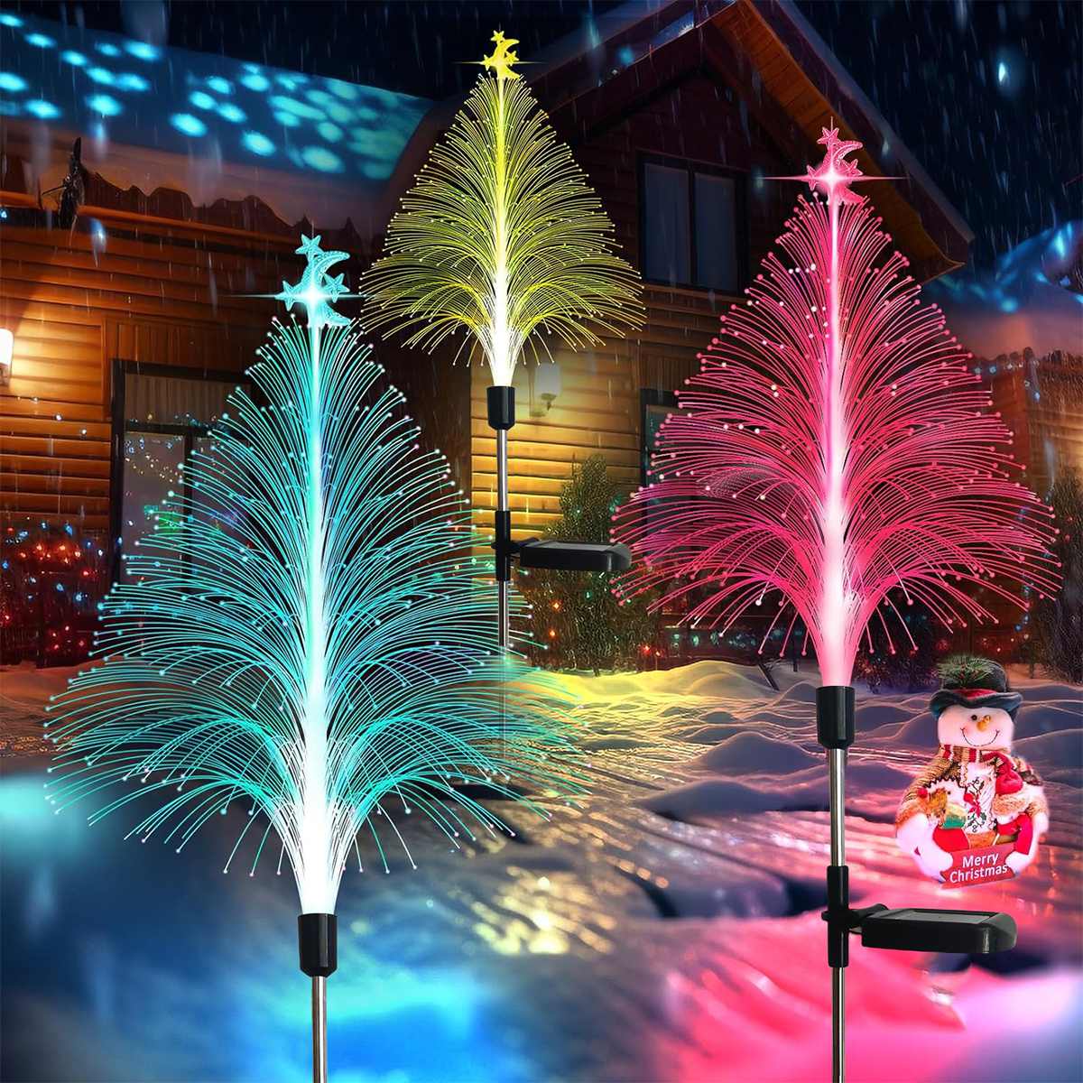 Solar Fiber Optic Moon Stars Christmas Tree Garden Lawn Lights Patio Lights Landscape Lights Decorative Lights