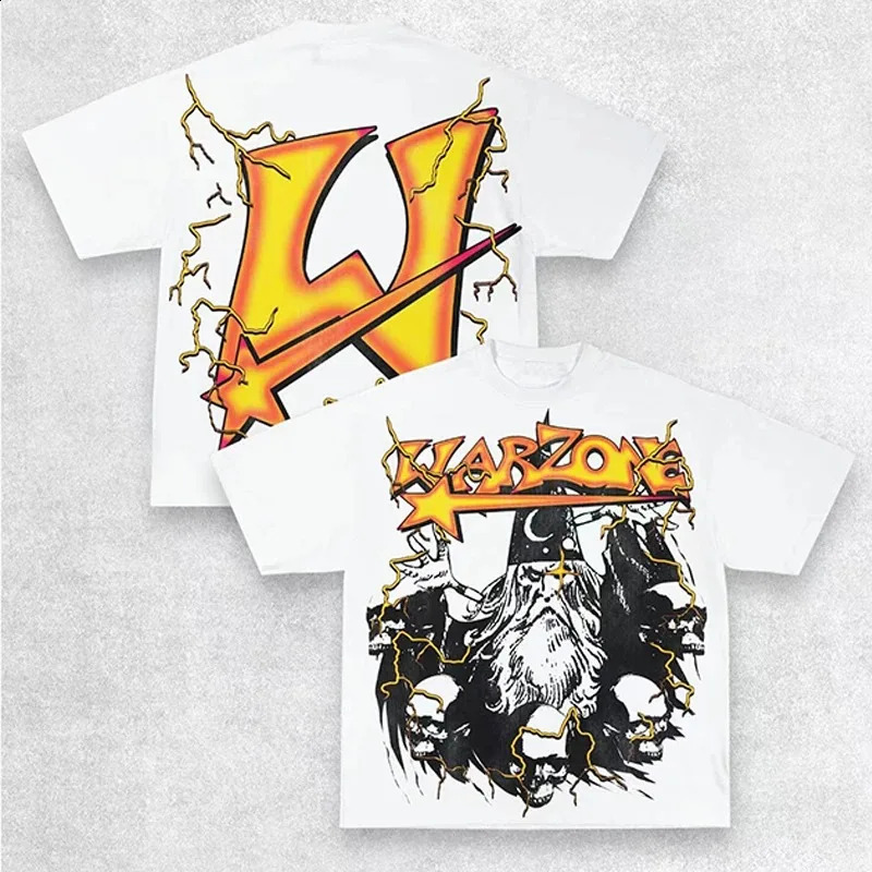 Y2K T Shirt Men Exaggerate Gothic Graphic Print Harajuku Punk Streetwear Cotton Round Neck Oversized Short Sleeve Tops Tees 240724