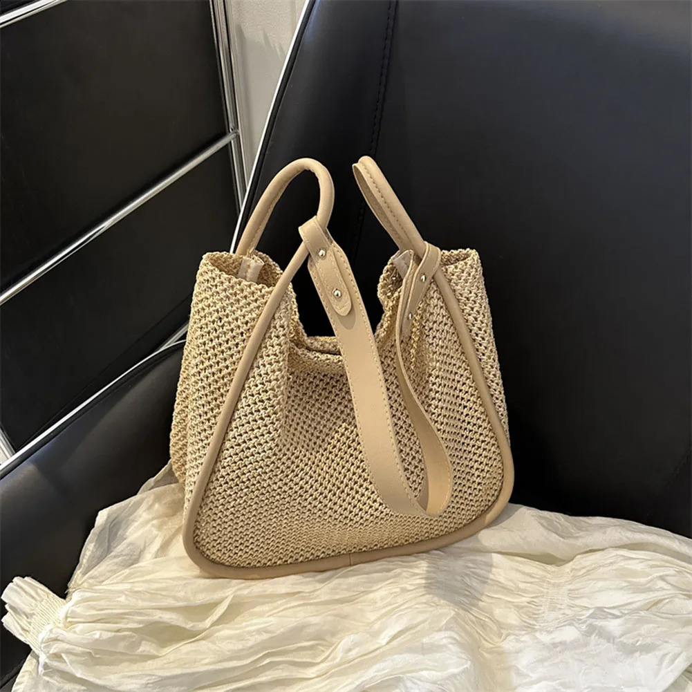 Solid color beach bag womens handbag PU leather shoulder hollow composite large capacity with wallet 241014