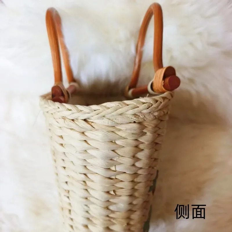 Women Tote Bucket Straw Bag Vintage Embroidered Cornhusk Woven Beach Womens Handbags 240723