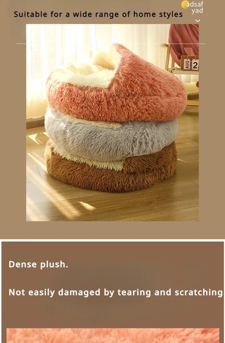 Warm Plush Bed Accessories Enclosed Round Cat Cushion Comfortable Sleeping Bag Pet Products Cats House Dog Home 240723