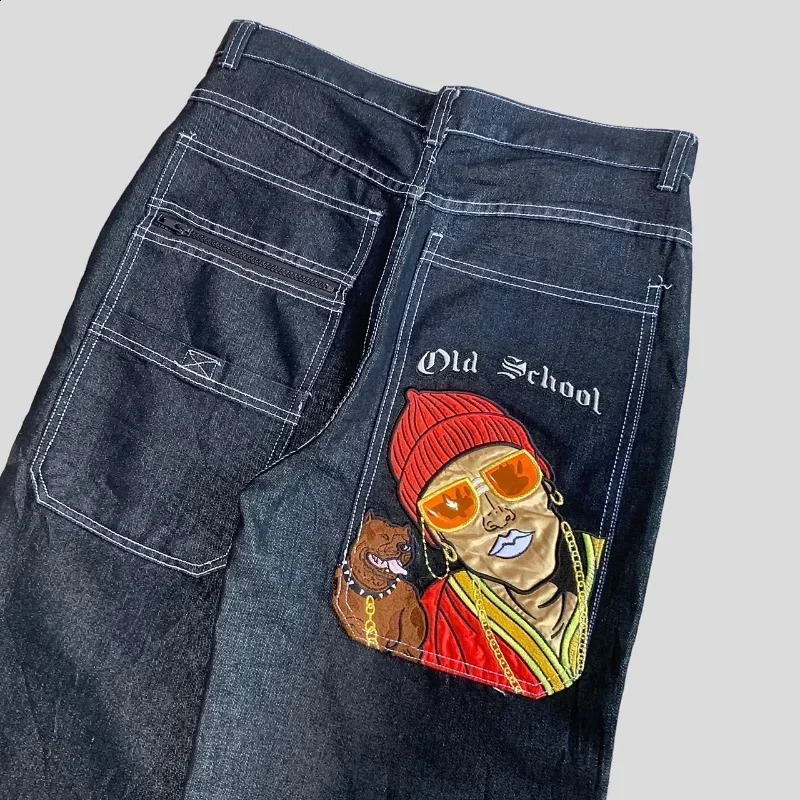 2024 High Street Hip Hop Printed Mens Jeans Loose Harajuku Retro Straight Wide Leg Casual Couple Pants 240724