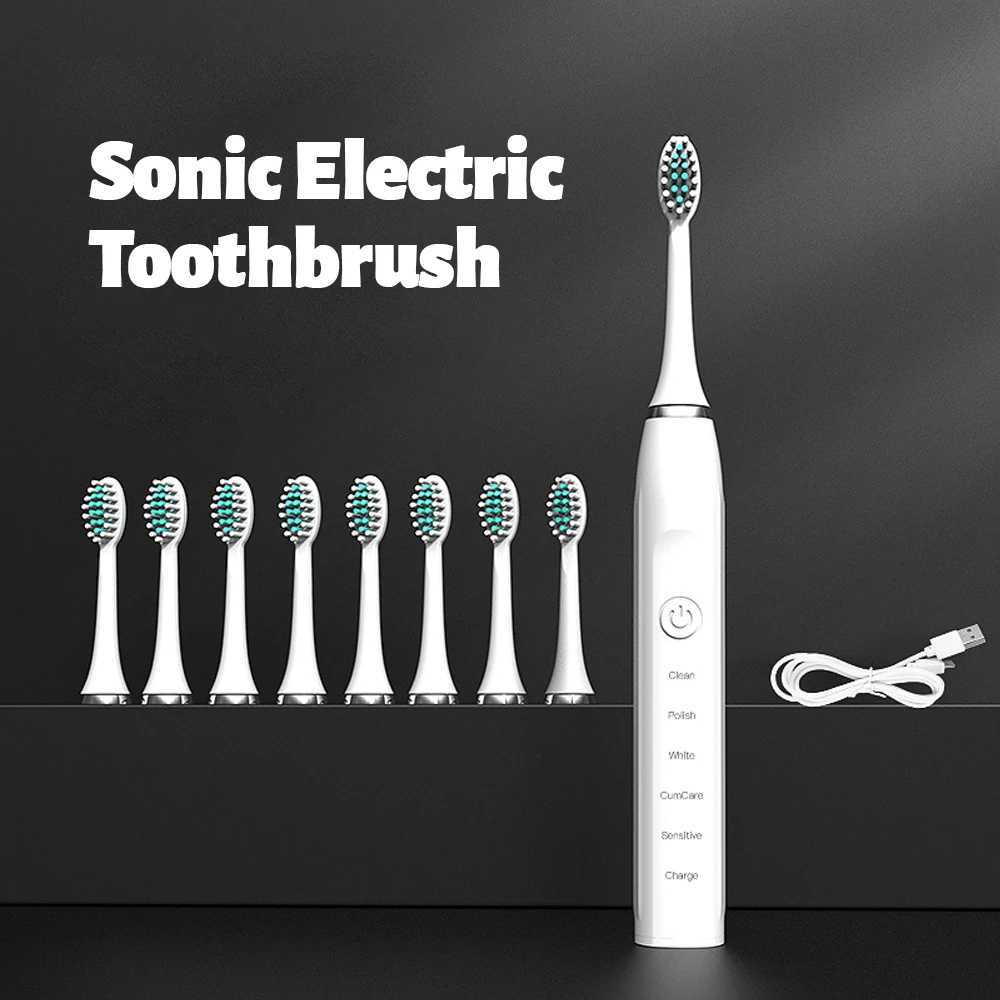 smart electric toothbrush Toothbrush Sonic Electric Toothbrush Rechargeable 4 Modes with 6 Replaceable Brush Heads Smart Timer Portable for Travel Wat