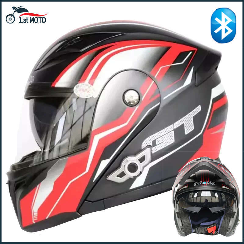 DOT Certification KUQIBAO Motorcycle Helmet Flip Up Built In Bluetooth Breathable Double Lens Capacete Cascos Motobike Casque