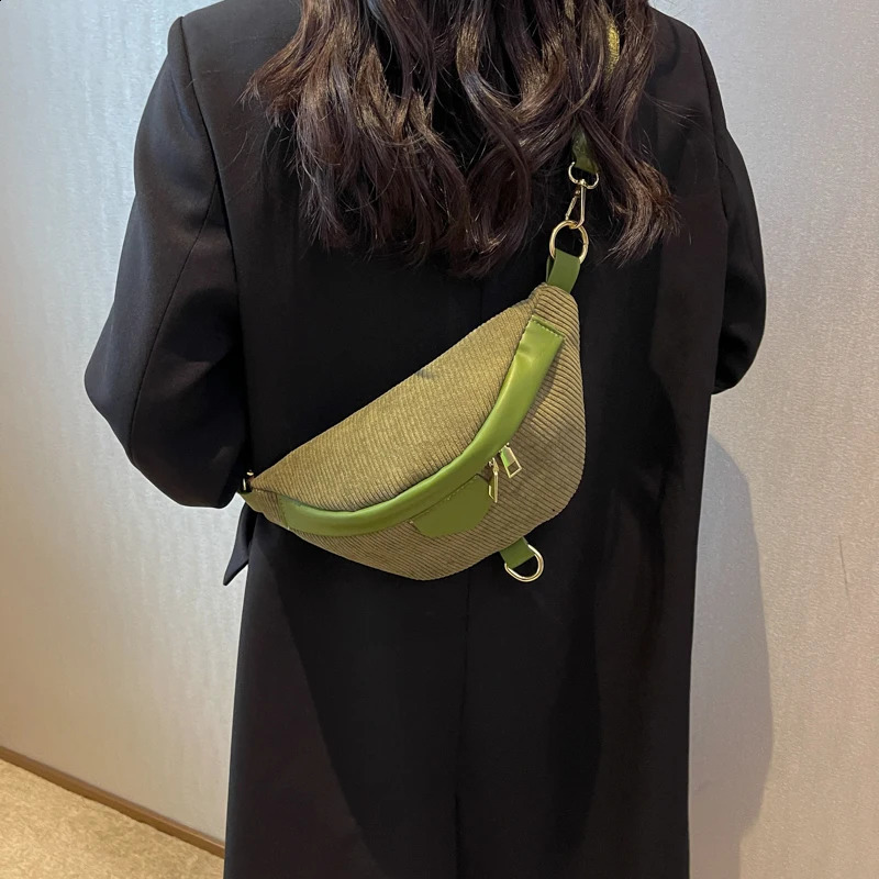 Casual Corduroy Crossbody Bag For Women Fanny Waist Pack Simple Travel Phone Purse Large Canvas Waist Bag Banana Hip Belt Bag 240724