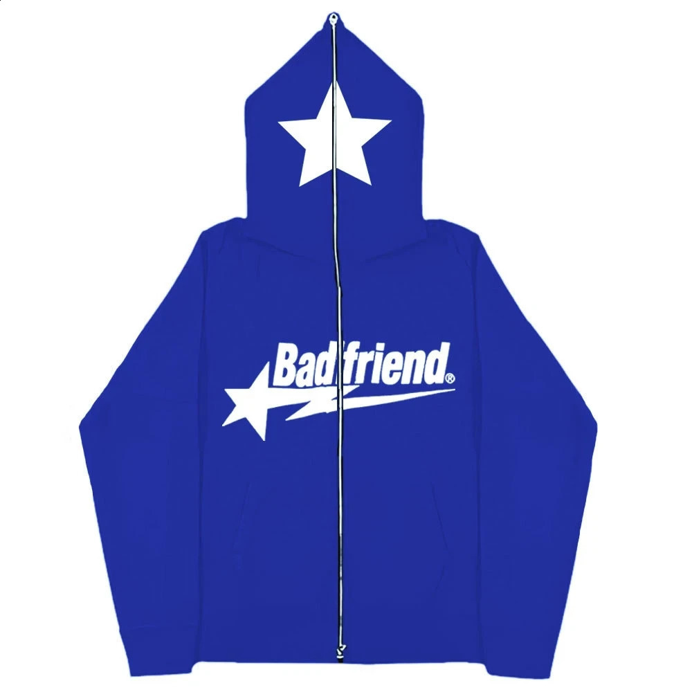 Badfriend Ins High Street Y2K Unisex Inner Fleece Hoodies Sweatshirt Fulll Zipper Loose Oversized Mens Womens Streetwear 240716