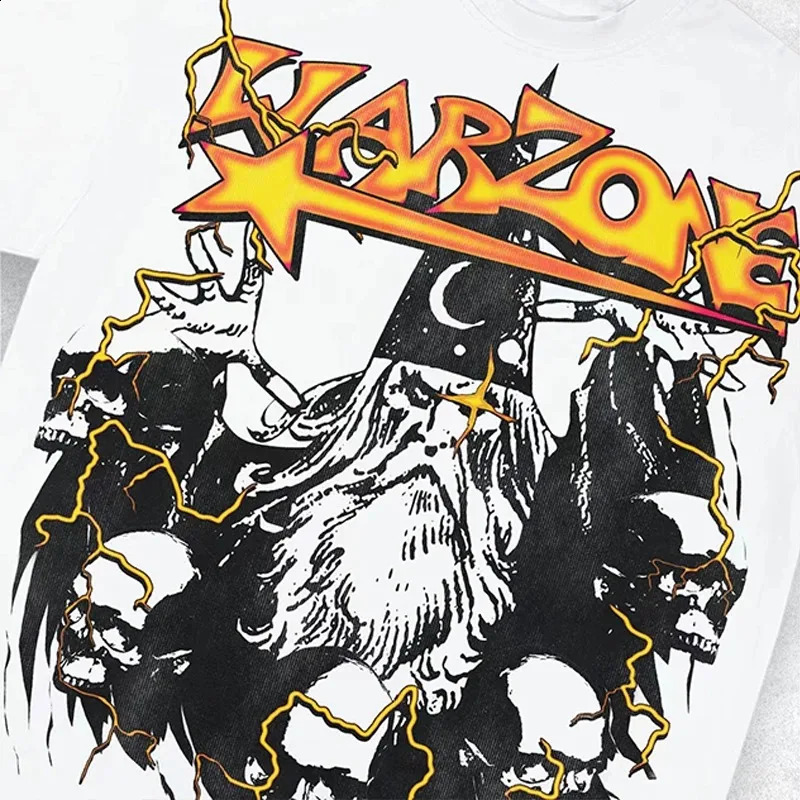 Y2K T Shirt Men Exaggerate Gothic Graphic Print Harajuku Punk Streetwear Cotton Round Neck Oversized Short Sleeve Tops Tees 240724