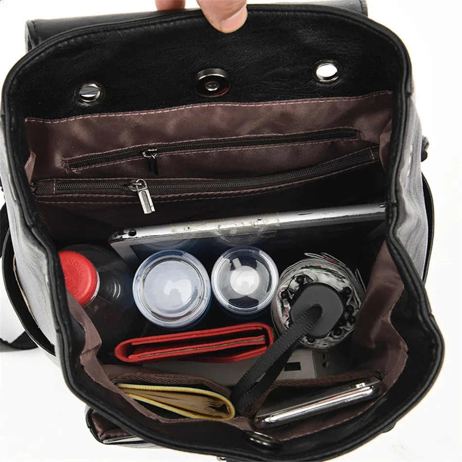 Bagpack Women Backpack Soft Leather Backpacks for Teenage Girls Female School Shoulder Bags for Women 2024 Mochila Sac 250526