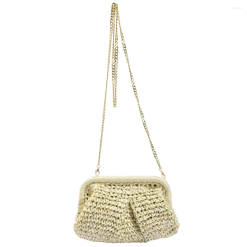 2025 NEW Bag Women Straw Crossbody Large Capacity Clutch Purse Solid Color Cloud Dumpg Pouch Chain Strap For Summer Vacation zhanyishengli