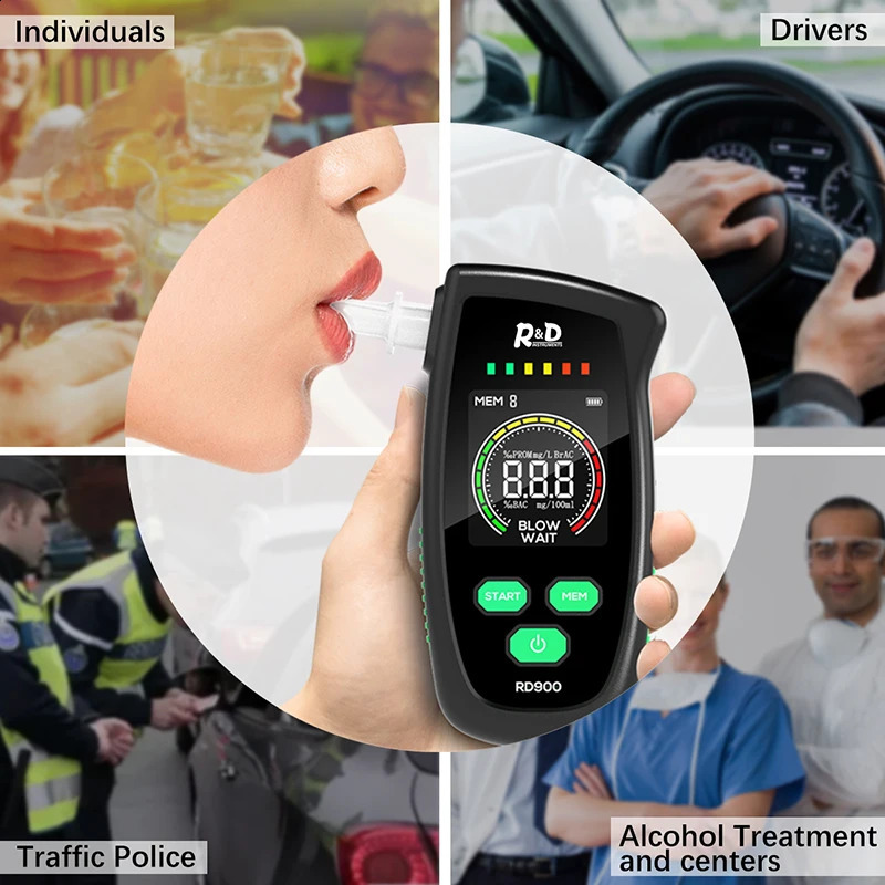R D RD900 Alcohol Tester Rechargeable Digital Breath Tester Breathalyzer Gas Alcohol Detector for Personal Professional Use 240723