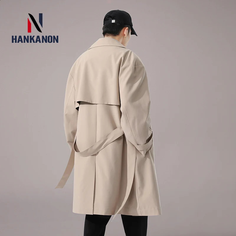 Business Casual Double-breasted Mens Long Trench Coat. Solid Color Elongated Jacket Youthful Classic Trench Coat.Oversized 240716