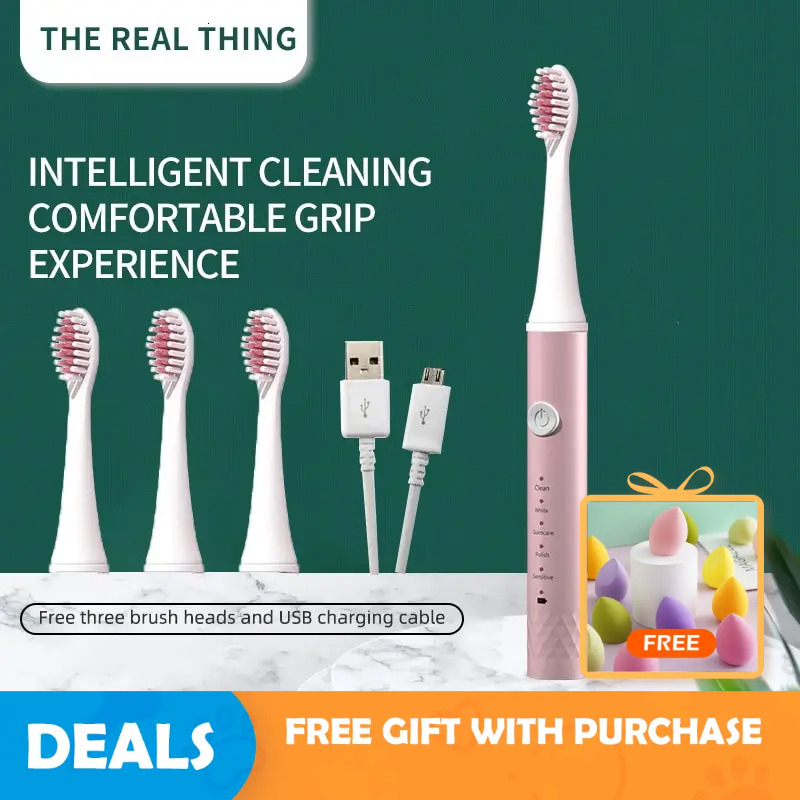Jianpai Blue Pink Adult 5-gear Mode USB Charging IPX7 Waterproof Sonic Electric Toothbrush F618-18