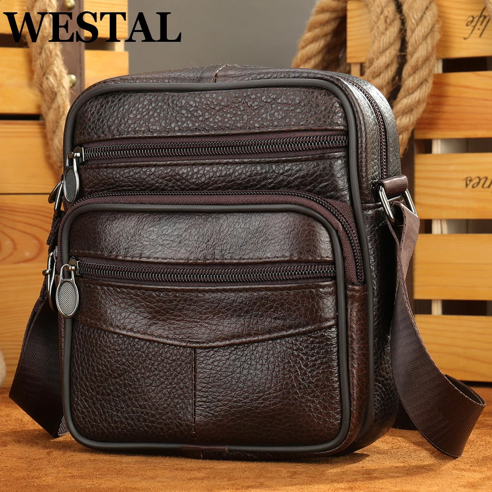 WESTAL sale Mens Shoulder Bags Casual Messenger Bag Genuine Leather Gift for Man 240723
