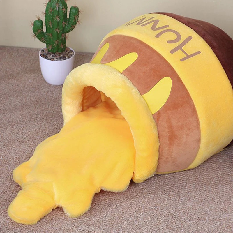 Cat Bed House Removable Plush Mat Cats Puppy Four Seasons Cushion Basket Honey Jar Shape hine Washable Pet Accessories