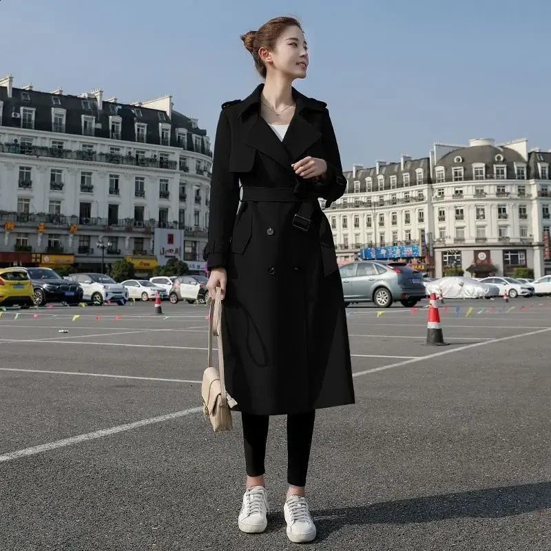 Womens Medium-length Autumn/winter Spring Petite Fashionable Casual Trench Coat Thin Jacket Overcoat 240716