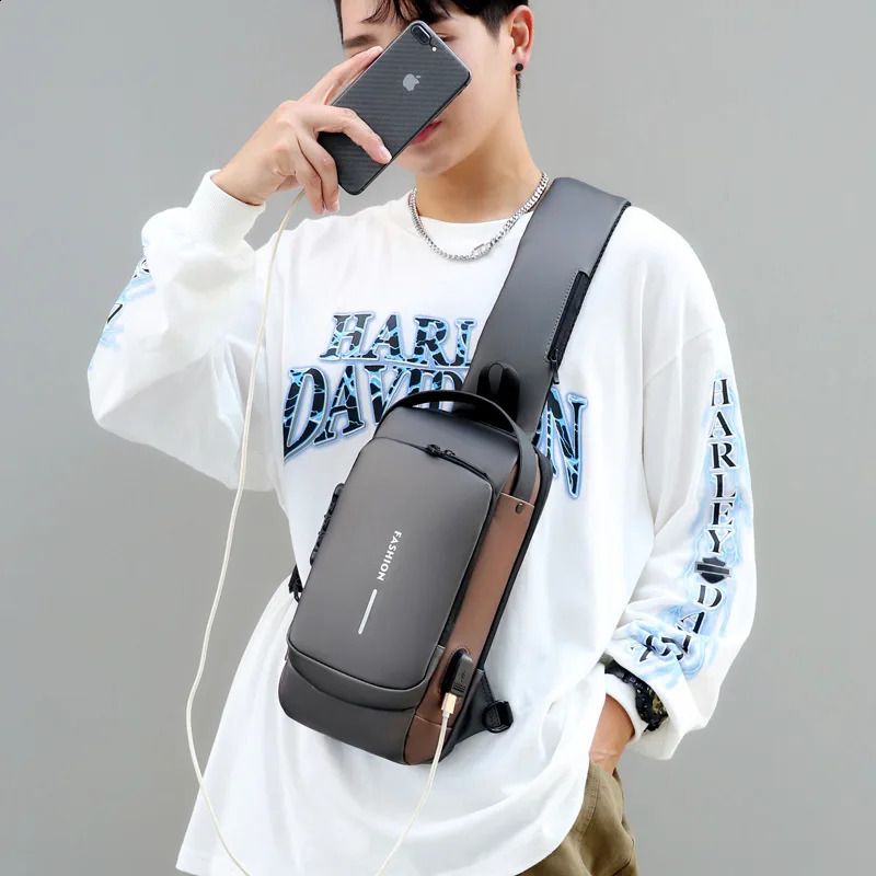 The latest mens antitheft luggage shoulder USB charging cross body bag school short distance travel messenger gym sling sports 240919