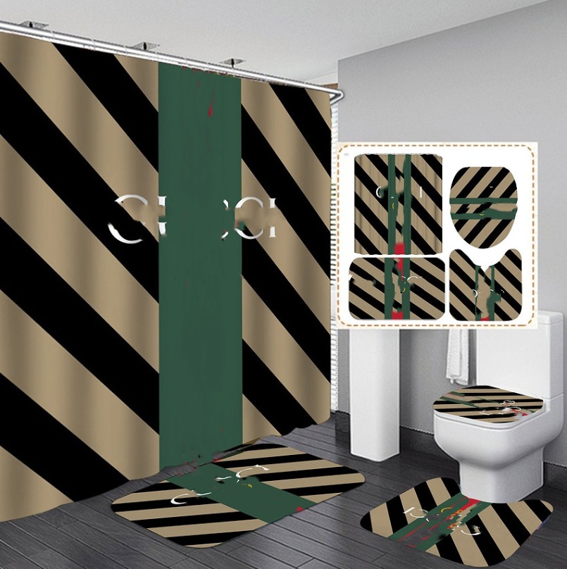 Bathroom Foot Pad Bath Mat and Shower Curtain Set Toilet Toilet Seat Covers Home Decor Luxury Carpet