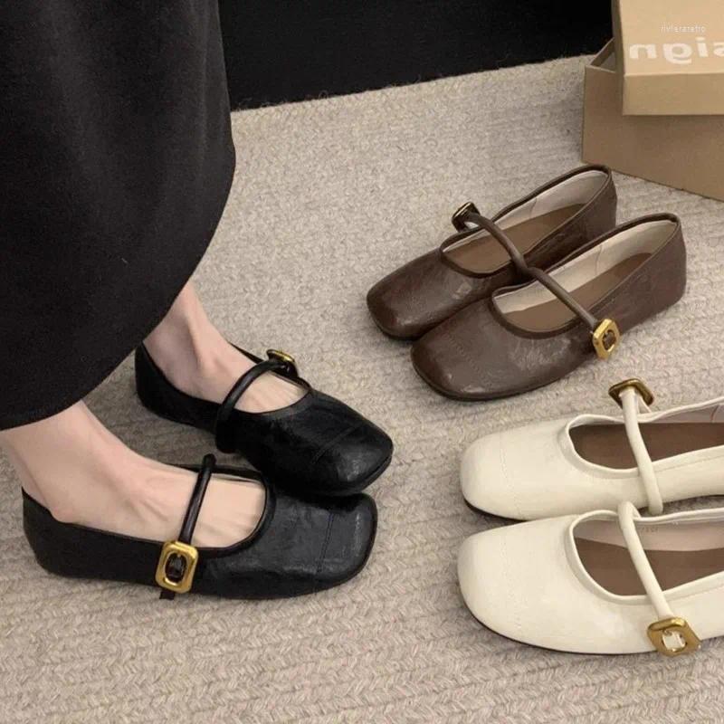 Casual Shoes Women's Mary Janes Designer Buckle Strap Flats Squre Toe Leather Soft Female Black atos Mujer 1828N