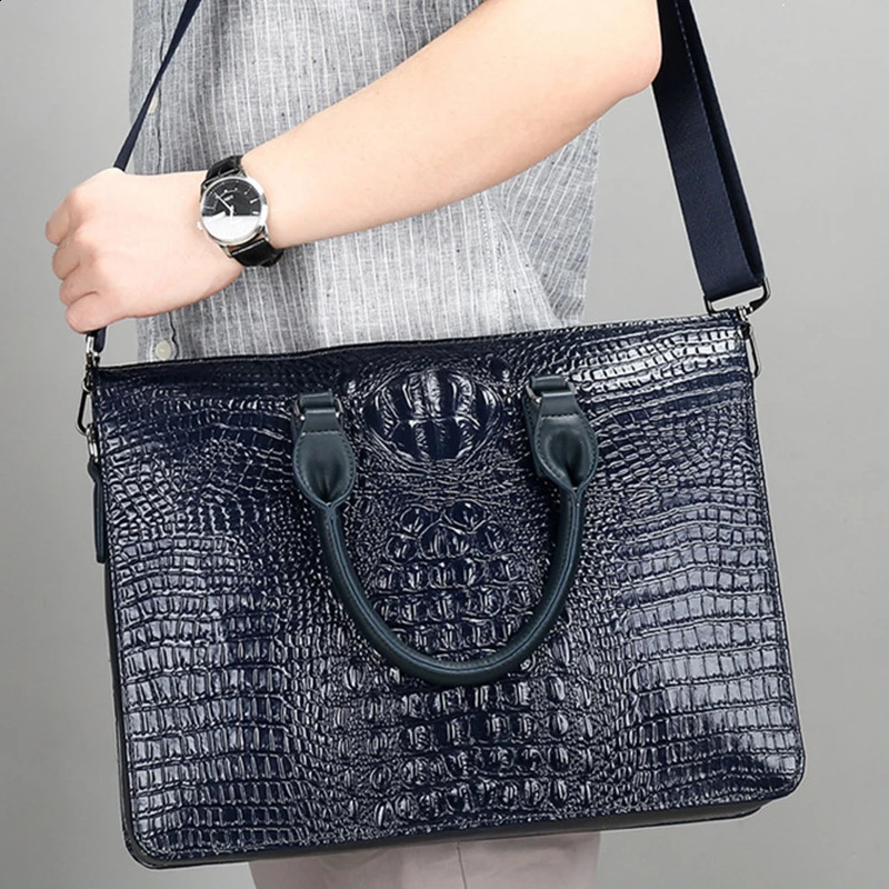 free shipping Print Handbag Alligator print Briefcase Formal Business Portfolio PU Leather Men Shoulder Bag 14in laptop bag