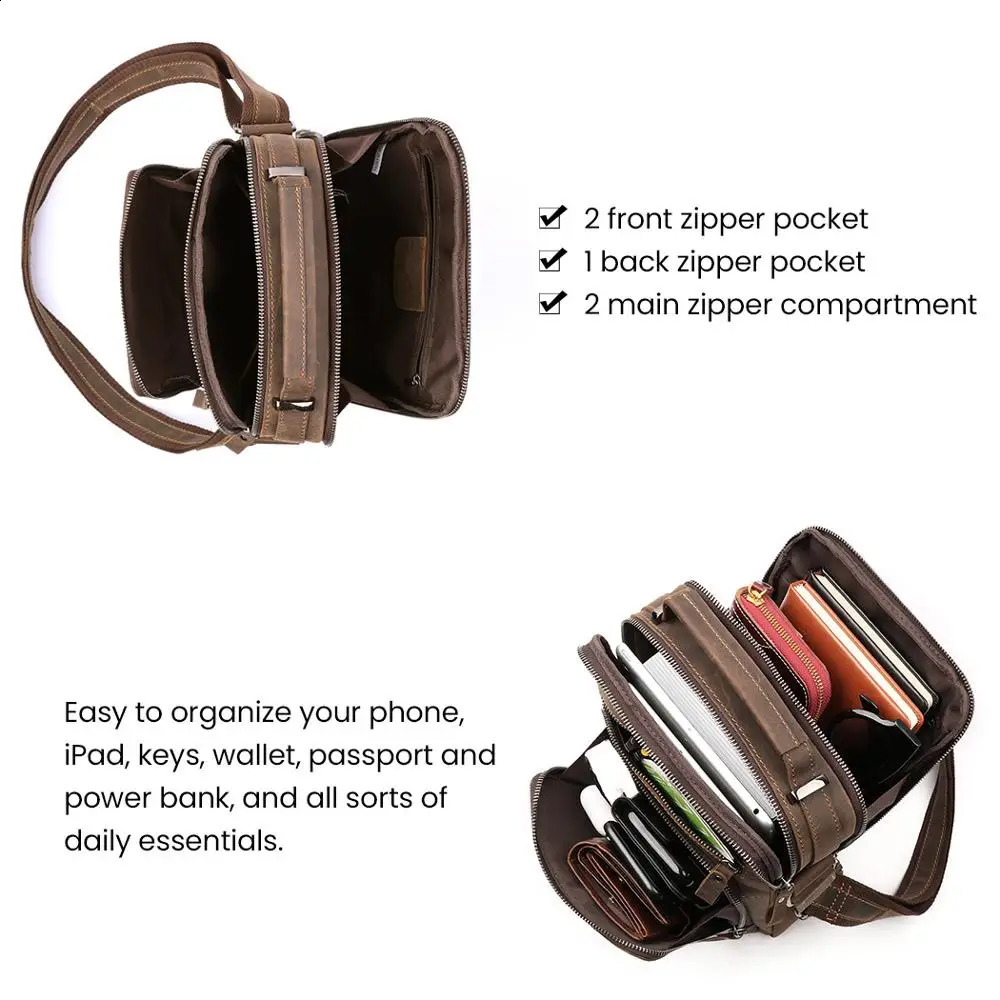 Genuine Leather Messenger Bag For Men Vintage Handbags Small Flap Mens Shoulder Casual Office Bags Crossbody 240723