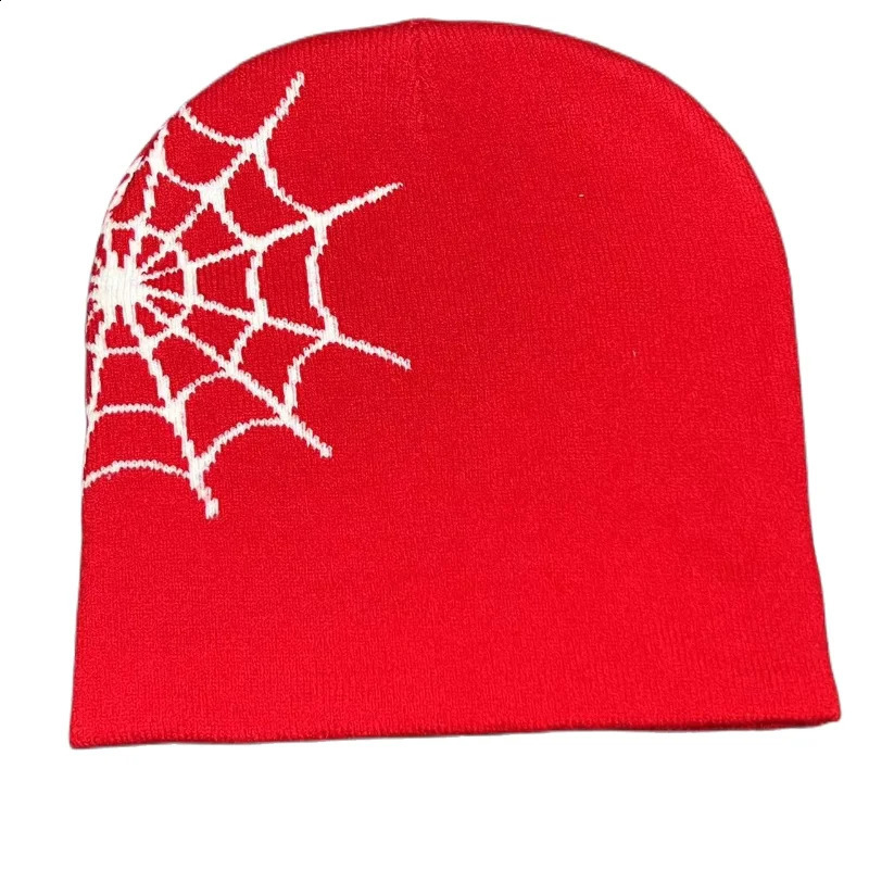 Pullover Beanie Hat Men Women Letter Spider Web Pattern Knitted Beanies Autumn Winter Warm Hip Hop Y2k Bonnet Acrylic Cap 240716