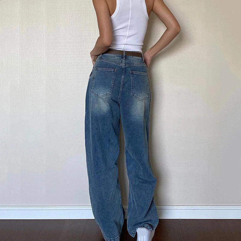 Rimocy 2024 Dark Blue Baggy Jeans Women Grunge Y2K High Waist Wide Leg Denim Trousers Woman Fashion Boyfriend Mom Pants Female 240821