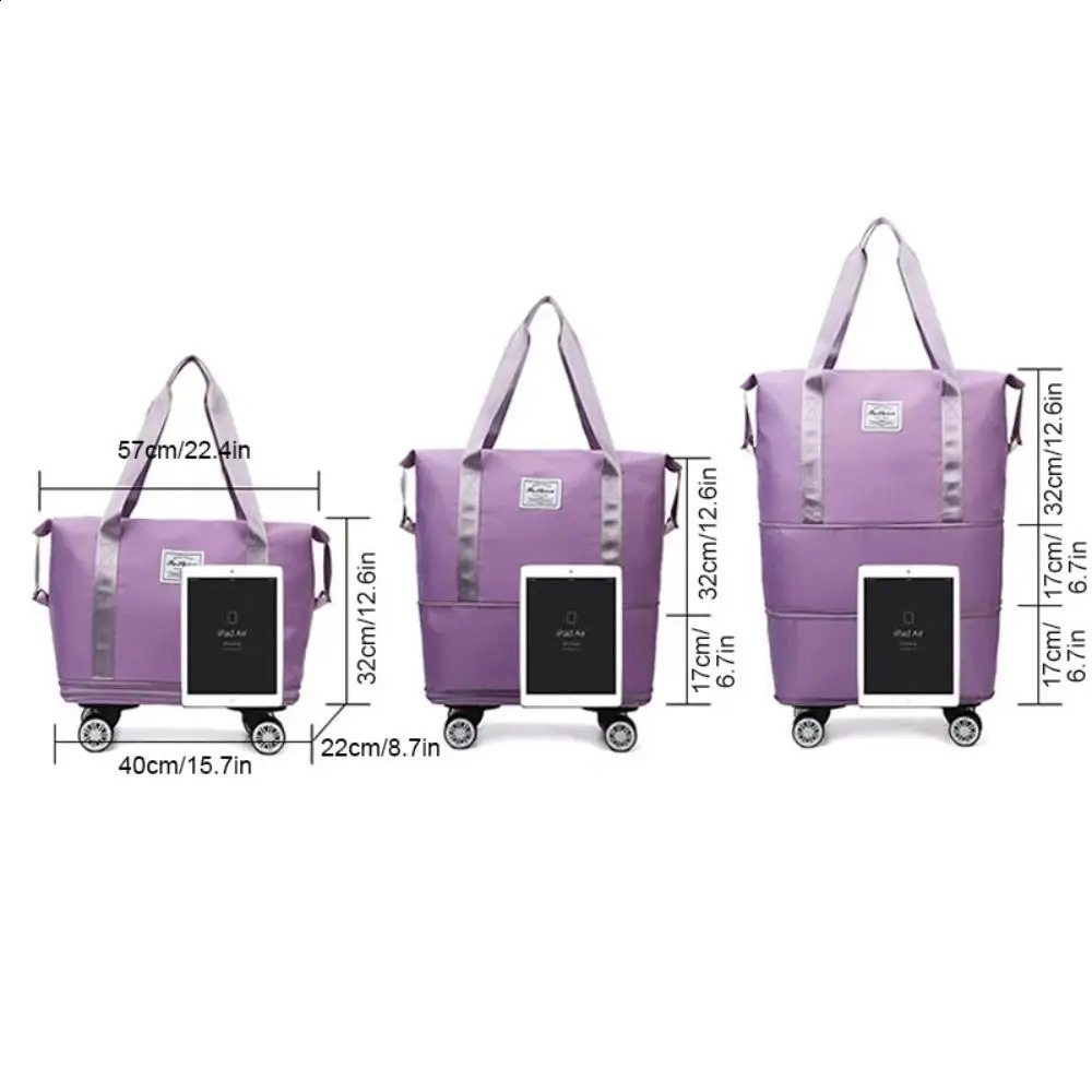 Travel cart with wheels storage bag waterproof pulley portable foldable expandable fashionable large capacity clothing 240904