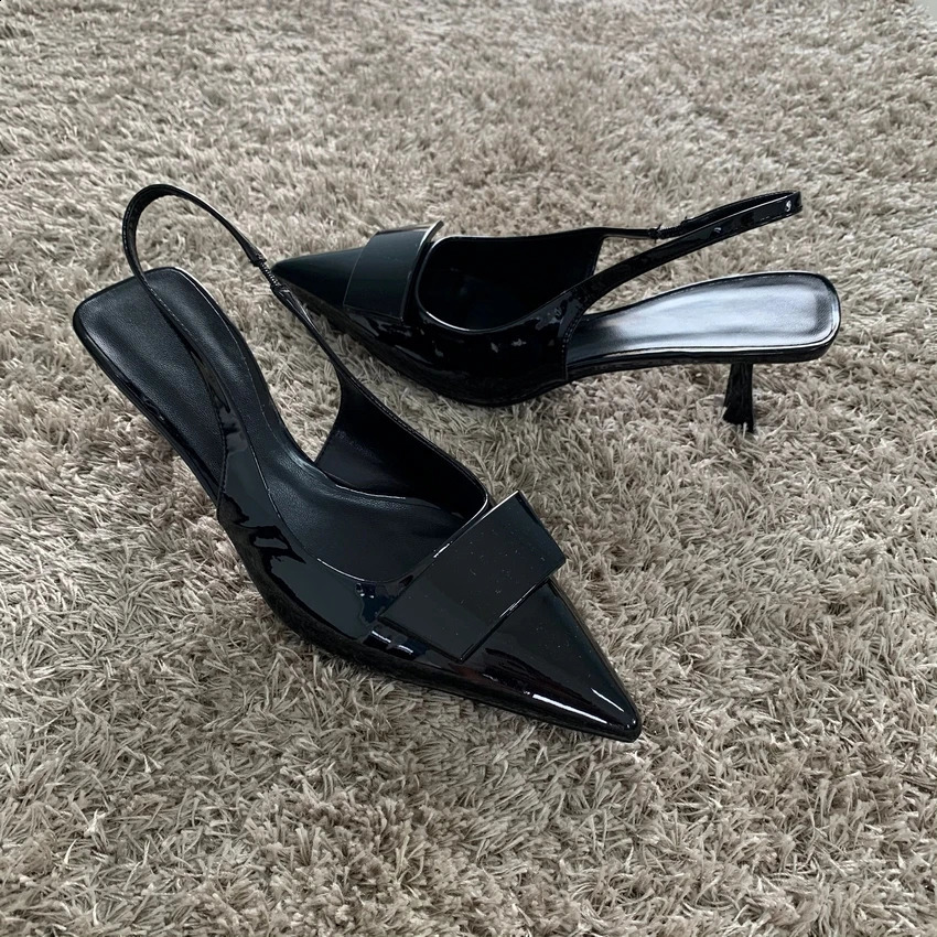 Womens Leather Slippers High Heels Shoes Party Pumps Woman Summer Sandals Women High Heel Slingback Sandal Shoe 240708