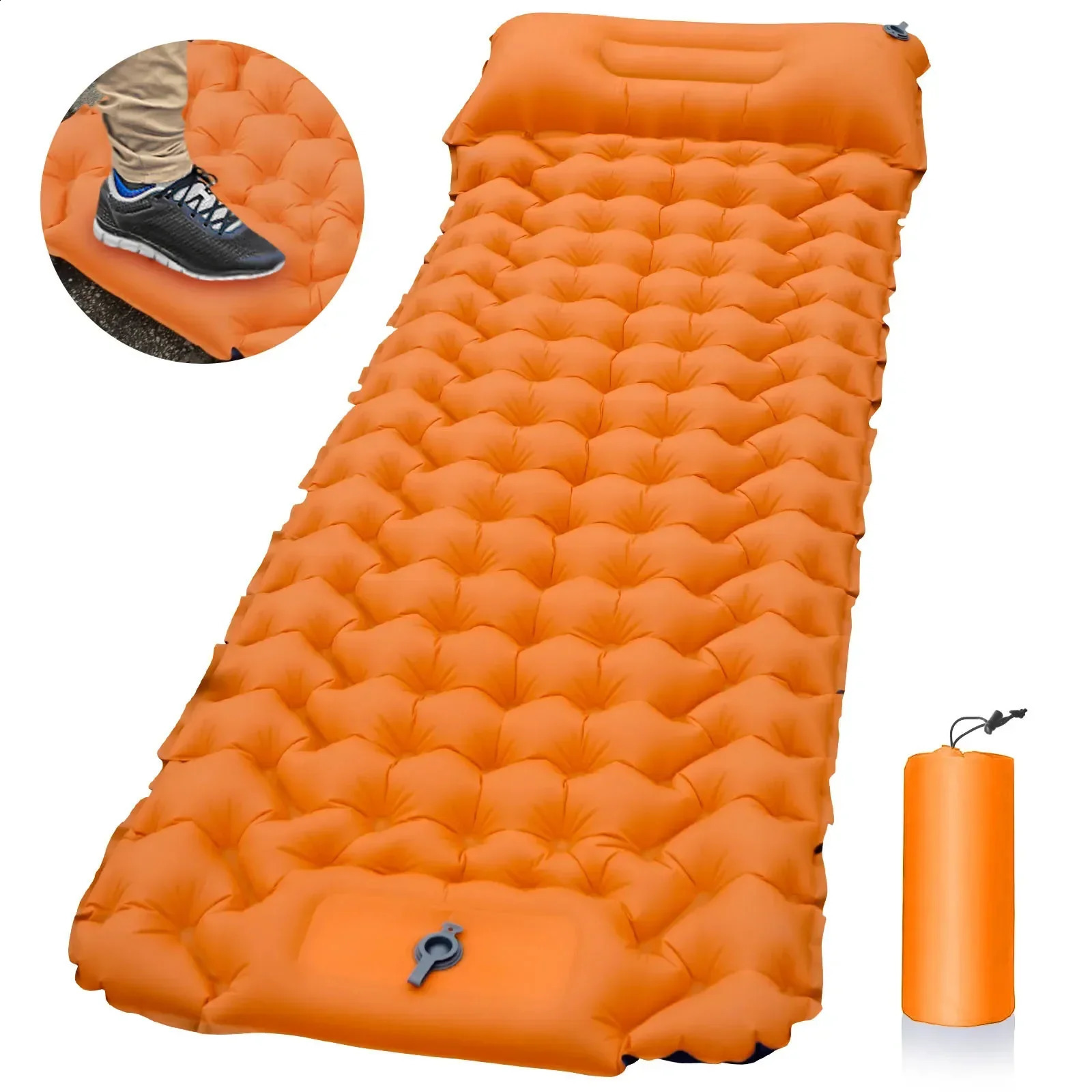 Outdoor Sleeping Pad Camping Inflatable Mattress with Pillows Travel Mat Folding Bed Ultralight Air Cushion Hiking Trekking 240716