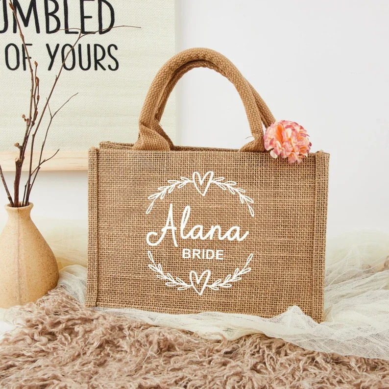 Personalised Beach Bag Personalized Name Jute Bags Flower Girl Wedding Party Market Shopping for Women Custom 240723