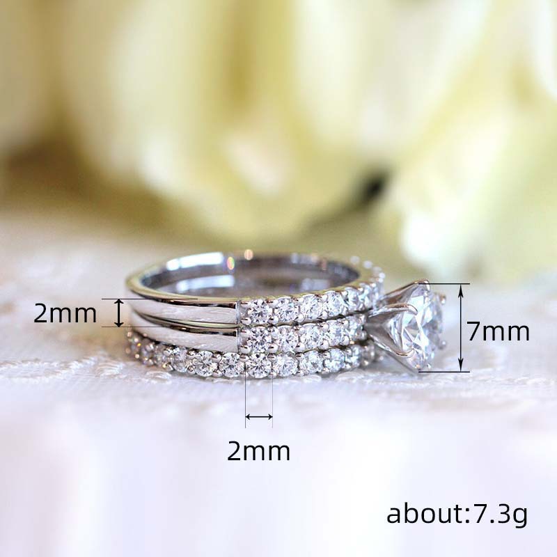 Sterling Engagement Round Cut Bridal Set - Sier Simulated Dia CZ, White Topaz Wedding Rings, 3PCS Eternity Ring for Women Free shipping