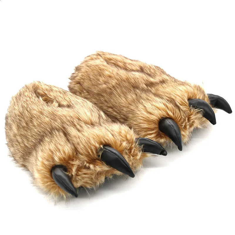 Animal Bear Claw Slippers for Man Women Funny Chunky Furry Slippers Men Plush Warm Beast Paw Fur Shoes Slides Indoor Flip Flops 240719