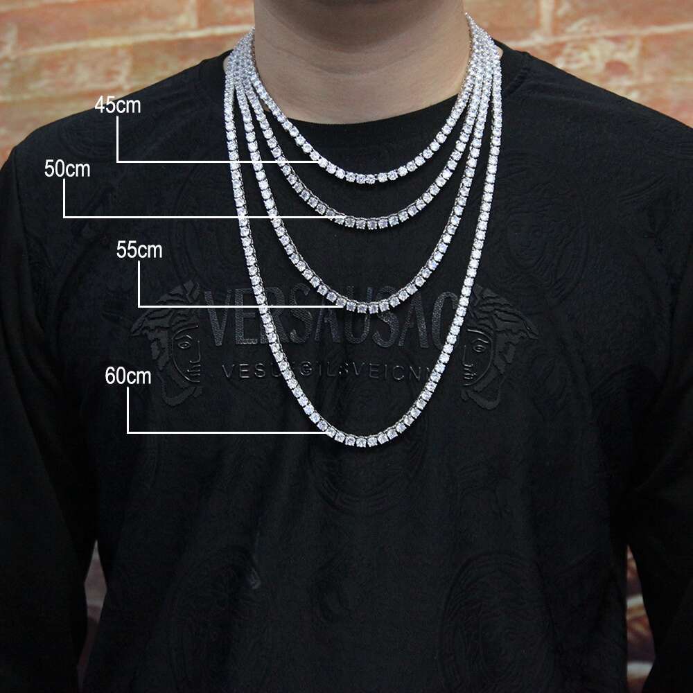 3-5Mm Round Brilliant Cut Mosanite Chain White Gold Plated Sterling Sier VVS Moissanite Tennis Link Necklace