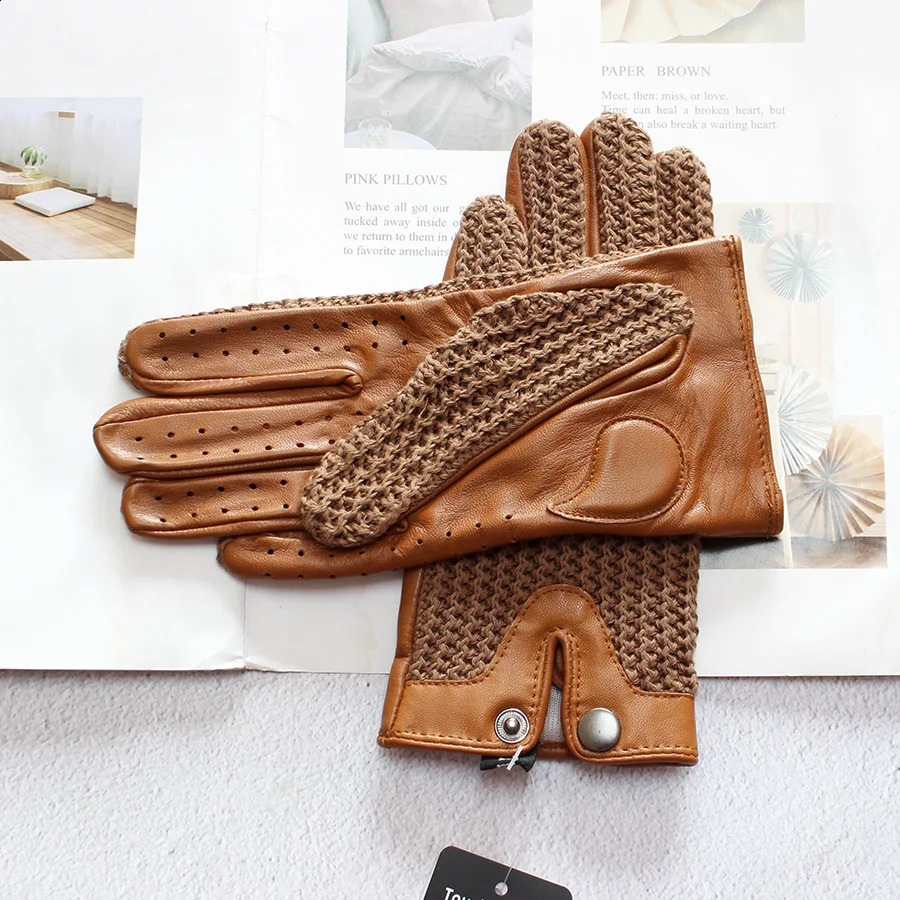 Motorcycle Riding Touch Screen Sheepskin Leather Gloves Womens Thin Unlined Knitted Spring and Autumn Ladies Driving Gloves 240713