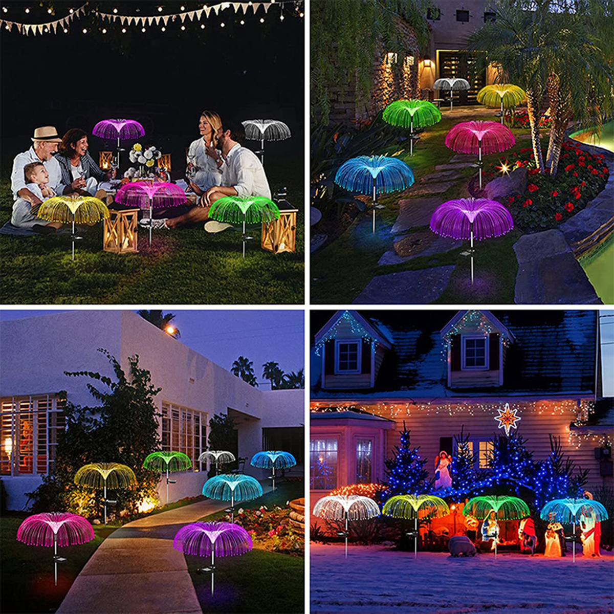 Solar Single Layer Fiber Optic Jellyfish Lights Outdoor Patio Ambient Light Garden Decoration Landscape Lights